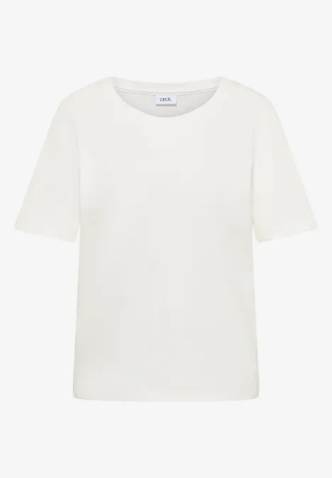 Basic geribd Shirt vanilla white Eenvoudig wit T-shirt met ronde hals en korte mouwen.