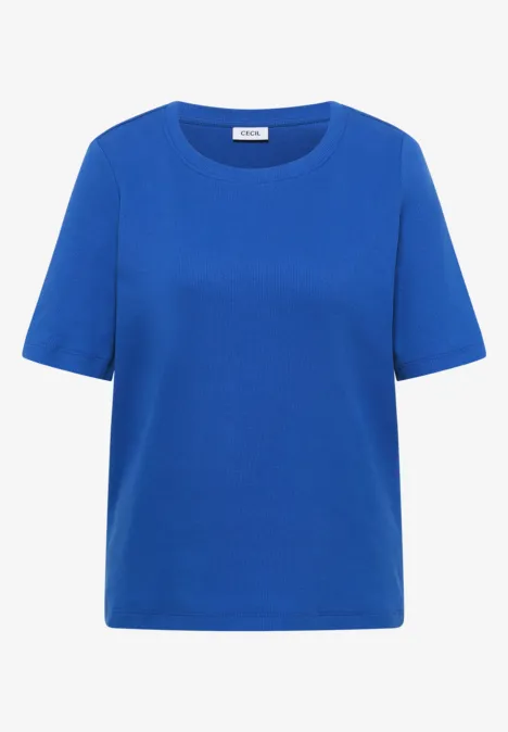 Basic Shirt met geribde textuur surf blue Effen, felblauw T-shirt met ronde hals en korte mouwen.