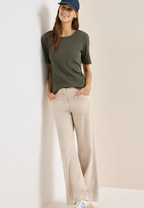 Basic Rippstruktur T-Shirt khaki