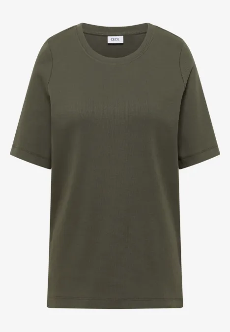 Basic Rippstruktur T-Shirt khaki
