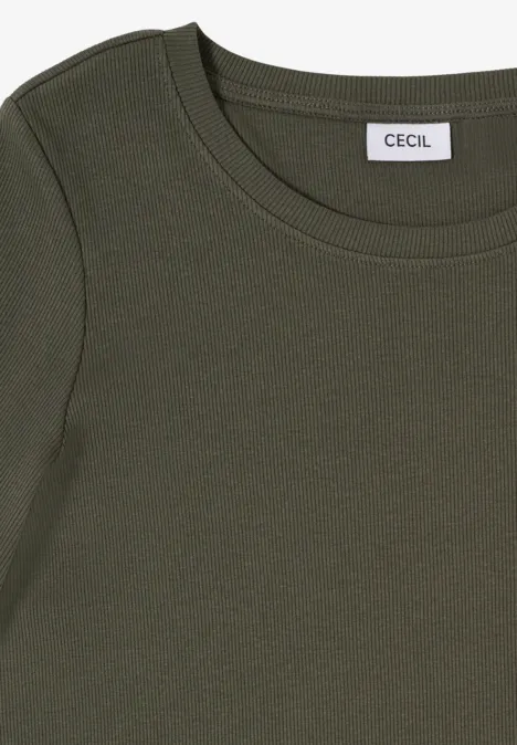 Basic Rippstruktur T-Shirt khaki