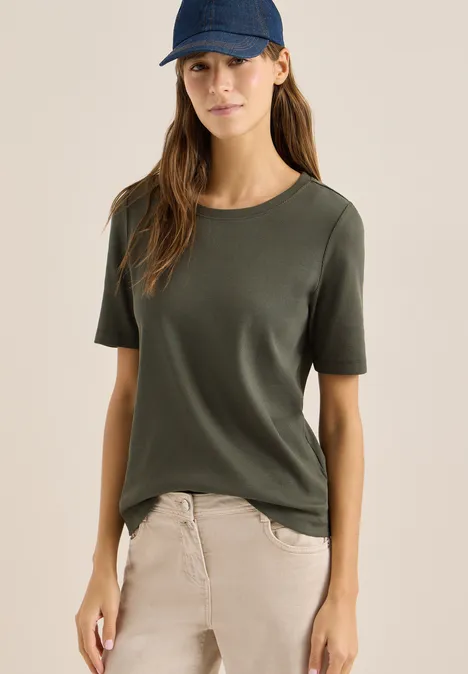 Basic Rippstruktur T-Shirt khaki