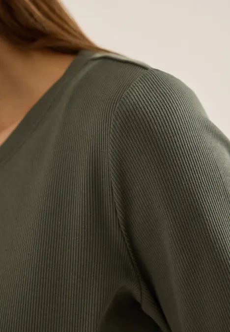 Basic Rippstruktur T-Shirt khaki