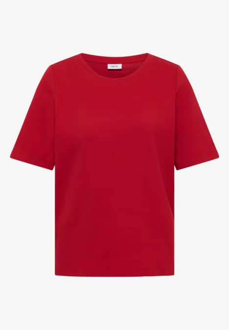 Basic T-Shirt in Rippstruktur tamarillo red Rotes T-Shirt mit kurzem Schnitt, schlicht und modern.