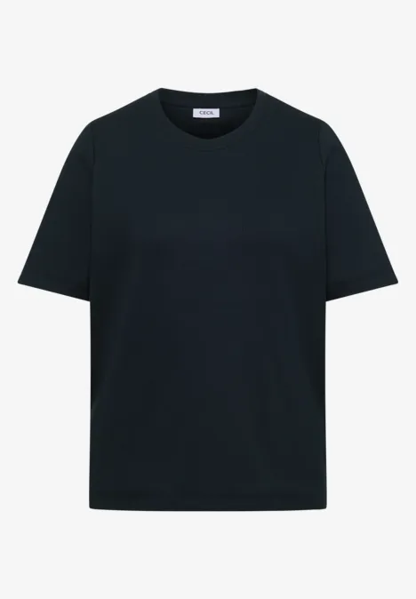 Basic T-Shirt in Rippstruktur deep petrol blue Schlichtes schwarzes T-Shirt mit kurzen Ärmeln und Rundhalsausschnitt