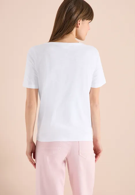 Kurzarm Shirt mit Split Neck White