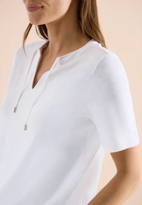 Kurzarm Shirt mit Split Neck White
