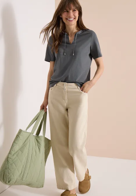 Kurzarm Shirt mit Split Neck graphite light grey