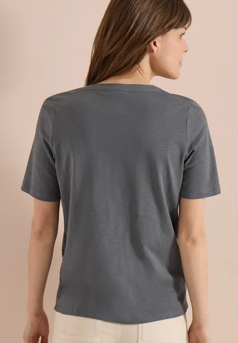 Kurzarm Shirt mit Split Neck graphite light grey