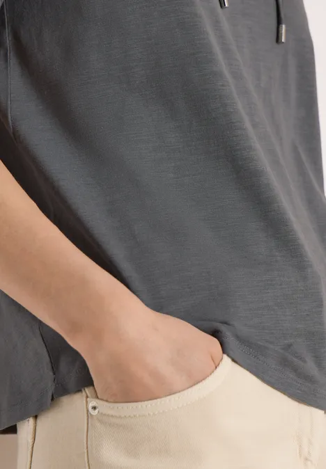 Kurzarm Shirt mit Split Neck graphite light grey