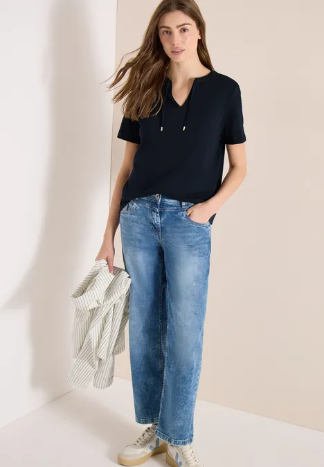 Kurzarm Shirt mit Split Neck universal blue