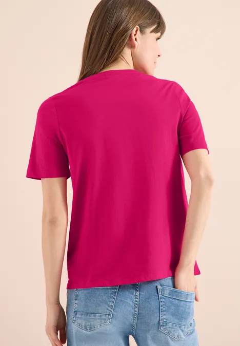 Shirt met korte mouwen en gespleten hals beetroot pink