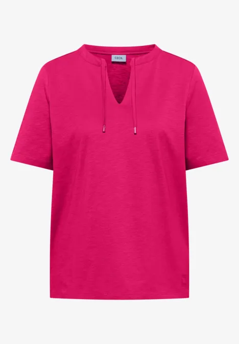 Shirt met korte mouwen en gespleten hals beetroot pink