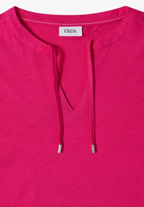 Shirt met korte mouwen en gespleten hals beetroot pink