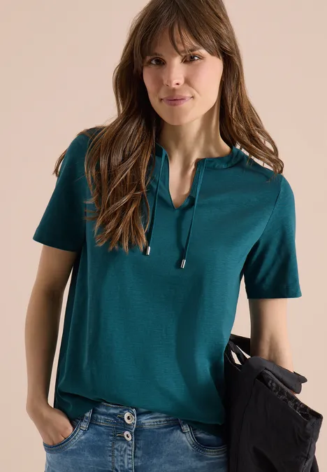 Shirt met korte mouwen en gespleten hals jungle green