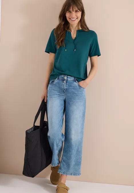 Shirt met korte mouwen en gespleten hals jungle green