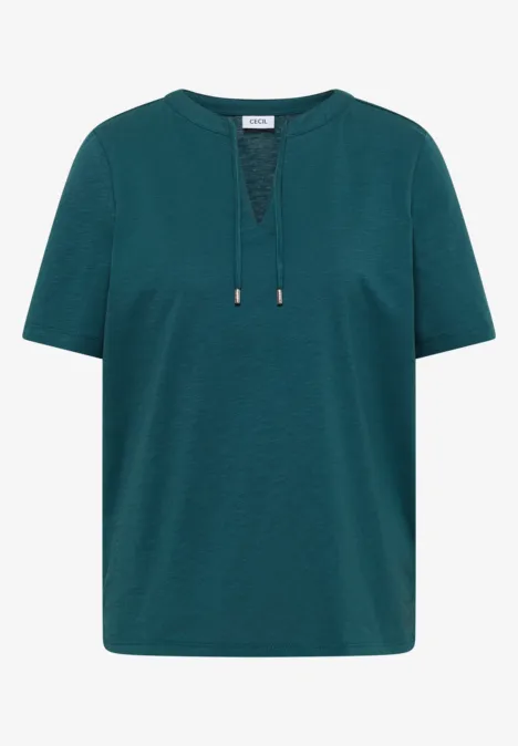 Shirt met korte mouwen en gespleten hals jungle green