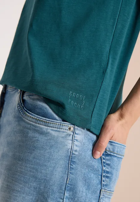 Shirt met korte mouwen en gespleten hals jungle green