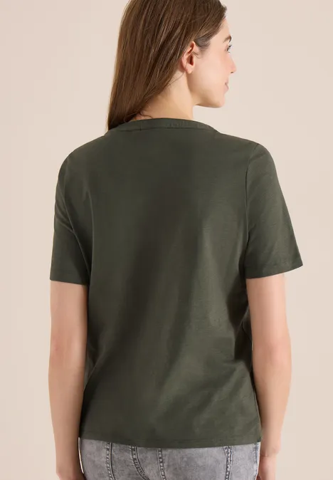 Shirt met korte mouwen en gespleten hals khaki