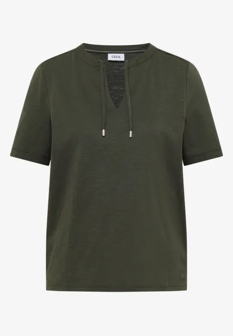 Shirt met korte mouwen en gespleten hals khaki