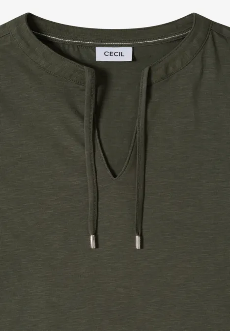 Shirt met korte mouwen en gespleten hals khaki