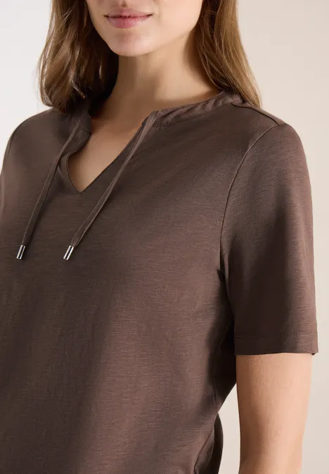 Kurzarm Shirt mit Split Neck urban taupe
