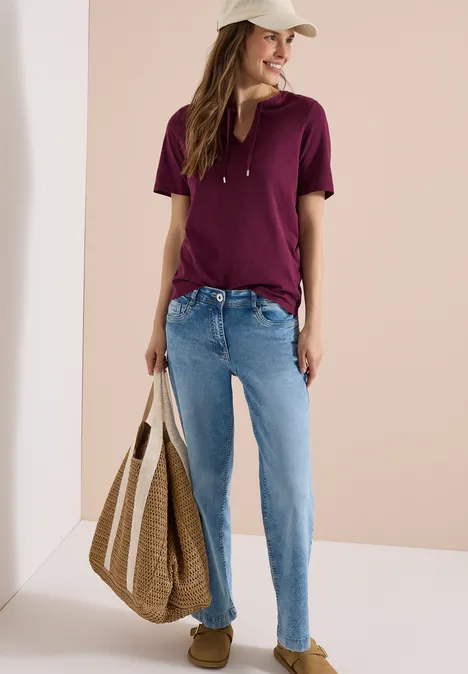 Koszulka z krótkim rękawem i dekoltem typu split neck sweet grape red