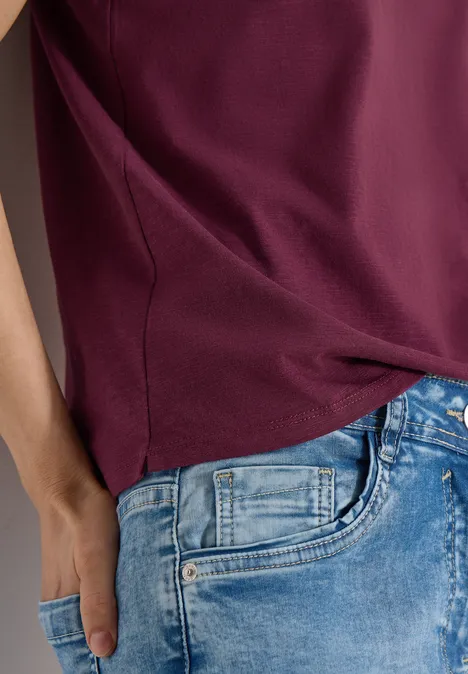 Koszulka z krótkim rękawem i dekoltem typu split neck sweet grape red