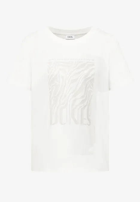 Weißes T-Shirt mit dezentem Zebra-Muster in quadratischem Druck.