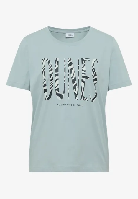 Koszulka z okrągłym dekoltem i nadrukiem z przodu crystal mint Jasnozielony T-shirt z zebrowanym napisem 'OBJECT' i małym tekstem 'SENSE OF THE WILD'.