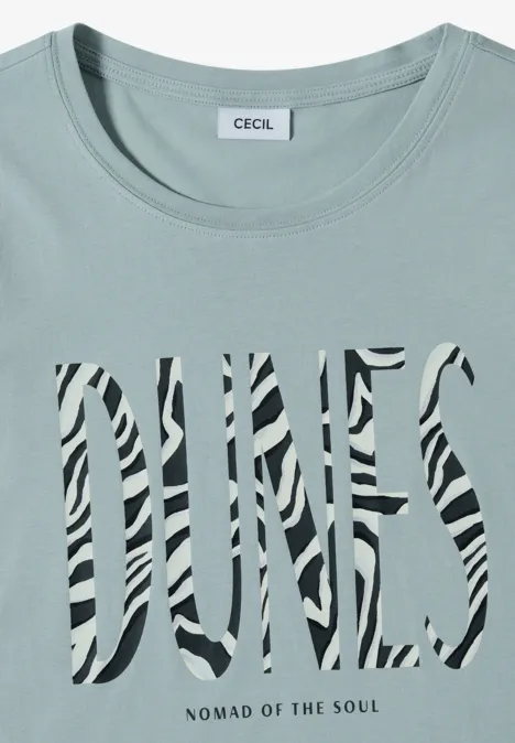 Koszulka z okrągłym dekoltem i nadrukiem z przodu crystal mint Miętowy T-shirt z napisem w paski zebry 'PHUNES' i małym hasłem 'Nomad of the Jungle'