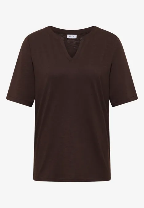 Braunes T-Shirt mit V-Ausschnitt und kurzen Ärmeln