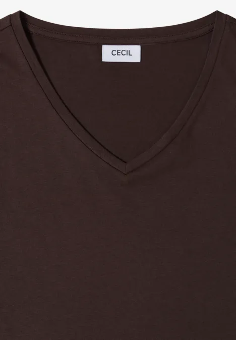 Donkerbruin dames T-shirt met V-hals en CECIL-label