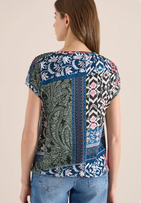 Shirt mit Rundhals und Patchwork-Print khaki