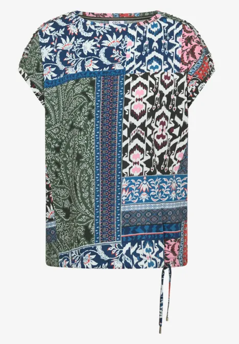 Shirt mit Rundhals und Patchwork-Print khaki