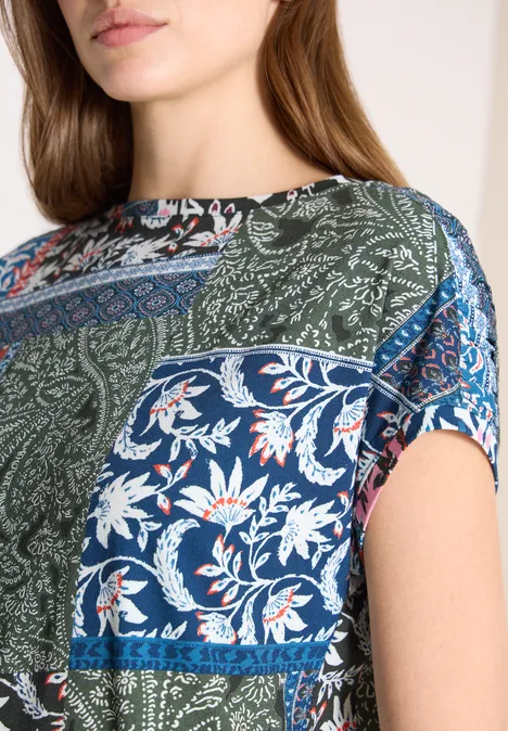 Shirt mit Rundhals und Patchwork-Print khaki