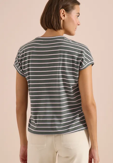 T-Shirt mit Rundhals und Streifen khaki