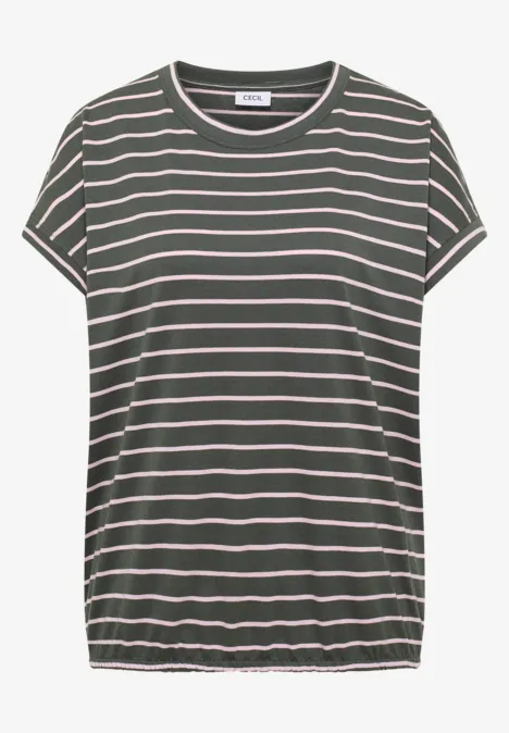 T-Shirt mit Rundhals und Streifen khaki