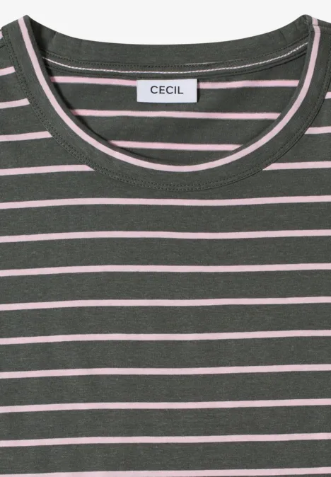 T-Shirt mit Rundhals und Streifen khaki