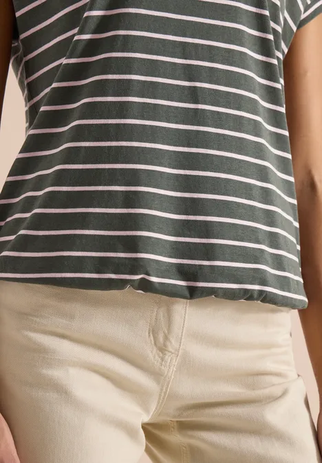 T-Shirt mit Rundhals und Streifen khaki