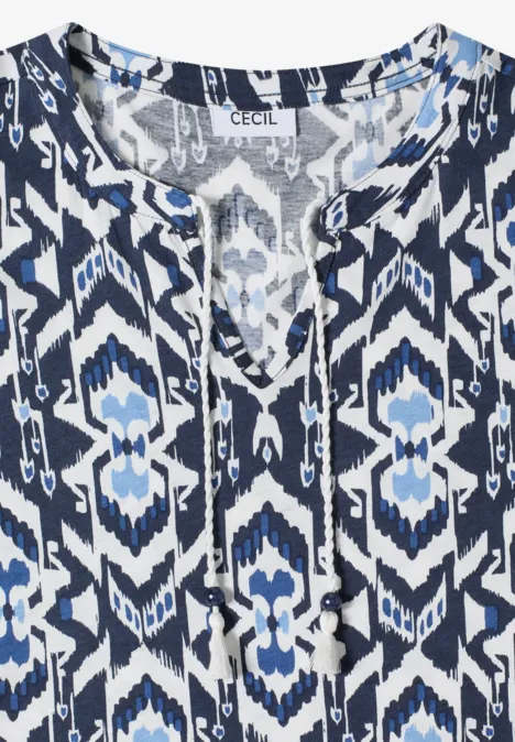 Kurzarm Shirt mit Split Neck und Print universal blue