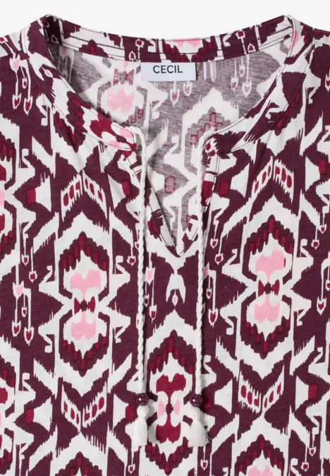 Kurzarm Shirt mit Split Neck und Print sweet grape red