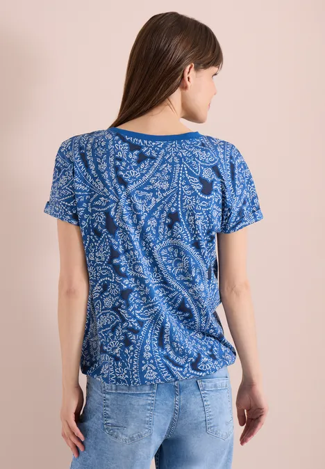 Shirt met gespleten hals en paisleypatroon universal blue Shirt met gespleten hals en paisleypatroon universal blue