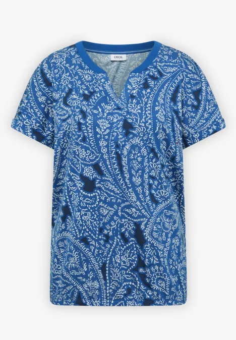 Shirt met gespleten hals en paisleypatroon universal blue Shirt met gespleten hals en paisleypatroon universal blue