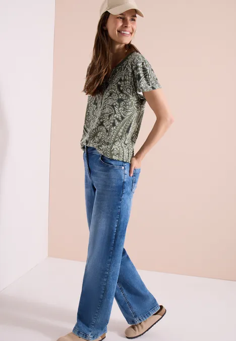 Shirt met gespleten hals en paisleypatroon khaki Shirt met gespleten hals en paisleypatroon khaki