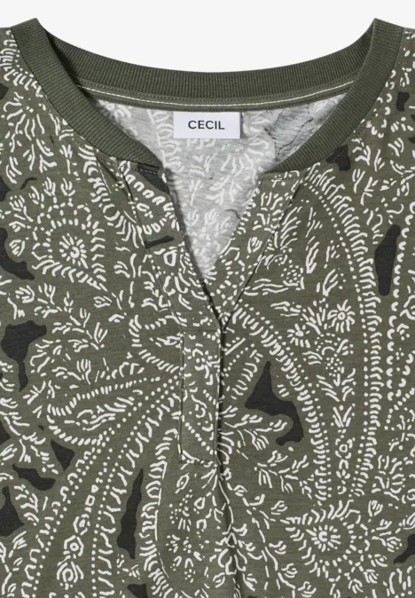 Shirt met gespleten hals en paisleypatroon khaki Shirt met gespleten hals en paisleypatroon khaki
