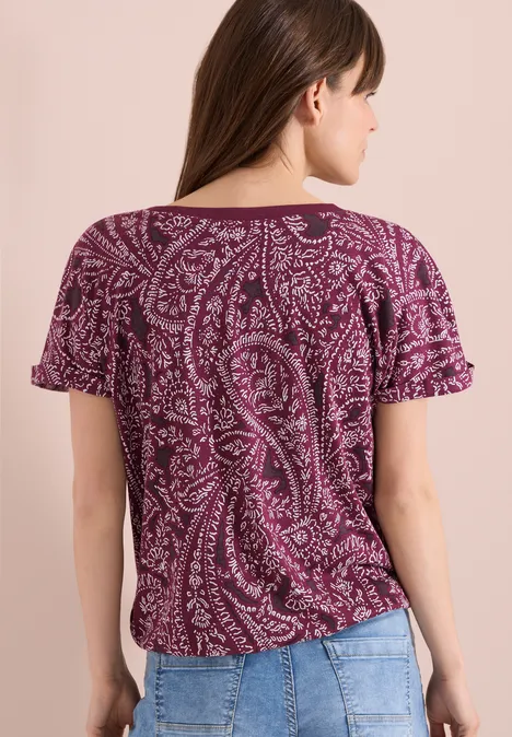 T-Shirt mit Split Neck und Paisleymuster sweet grape red