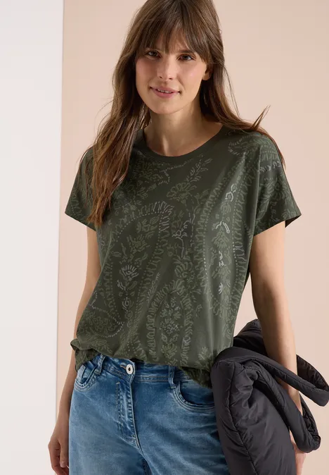 T-Shirt mit Rundhals und Frontprint khaki T-Shirt mit Rundhals und Frontprint khaki