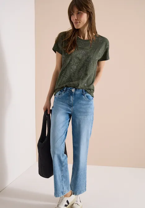 T-Shirt mit Rundhals und Frontprint khaki T-Shirt mit Rundhals und Frontprint khaki