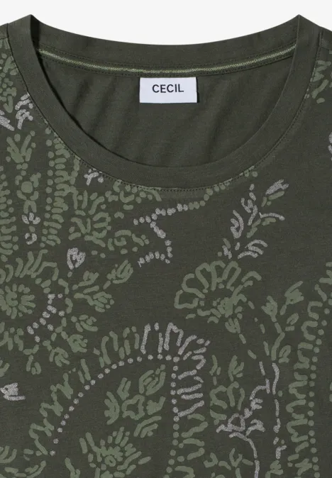T-Shirt mit Rundhals und Frontprint khaki T-Shirt mit Rundhals und Frontprint khaki
